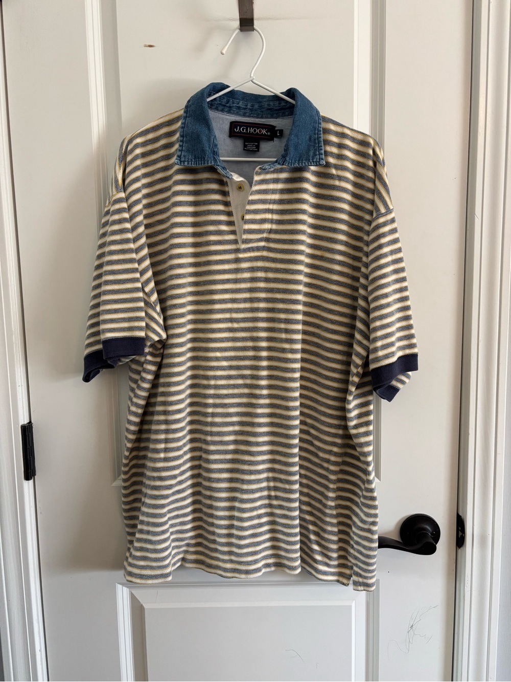 J.C. Hook Striped Short-Sleeve Polo in Blue and Cream